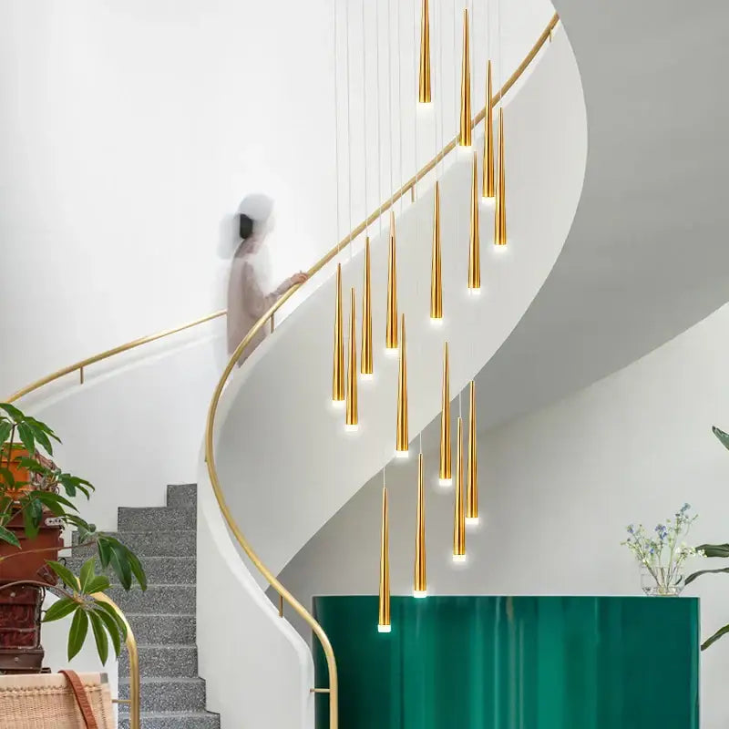 Modern golden led spiral chandelier stairwell pendant light
