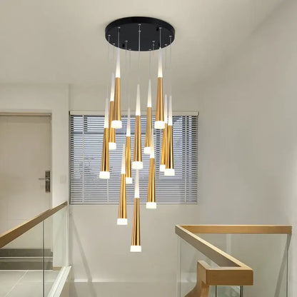Modern golden led spiral chandelier stairwell pendant light
