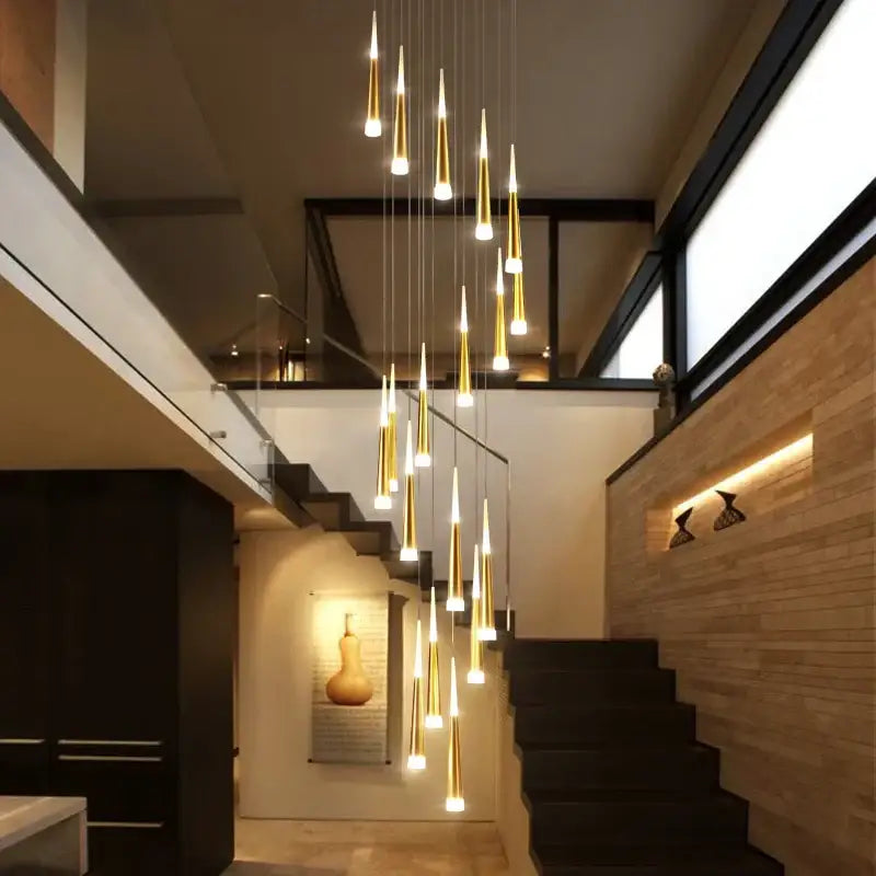 Modern golden led spiral chandelier stairwell pendant light