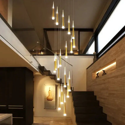 Modern golden led spiral chandelier stairwell pendant light