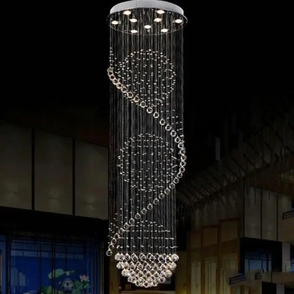 Modern led spiral crystal ball chandelier staircase hanging light
