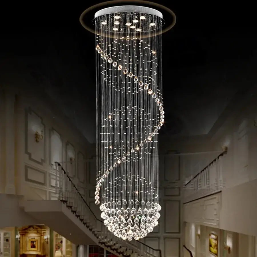 Modern led spiral crystal ball chandelier staircase hanging light