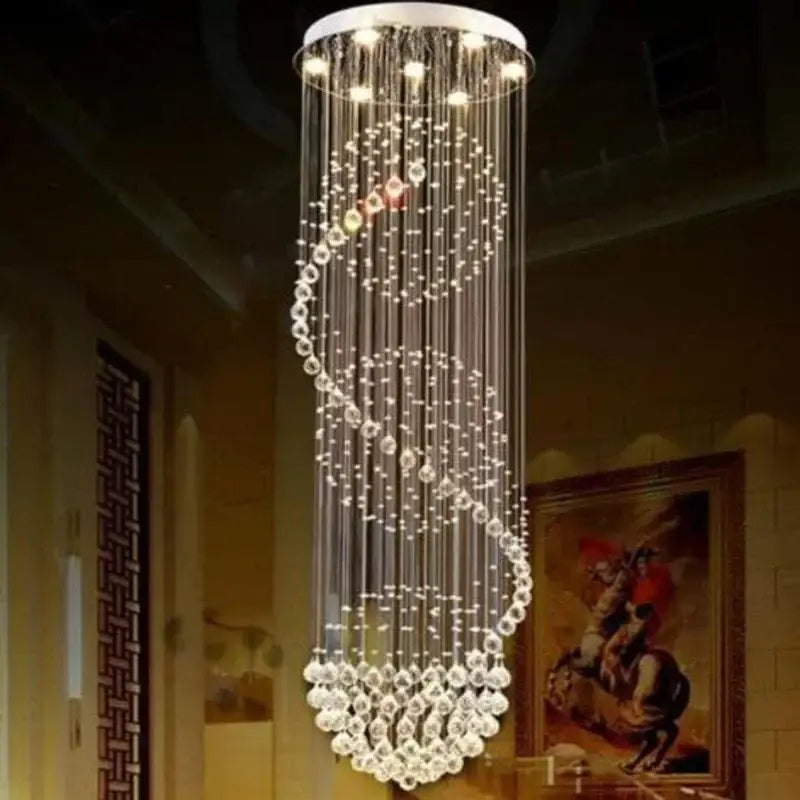Modern led spiral crystal ball chandelier staircase hanging light