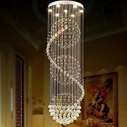 Modern led spiral crystal ball chandelier staircase hanging light