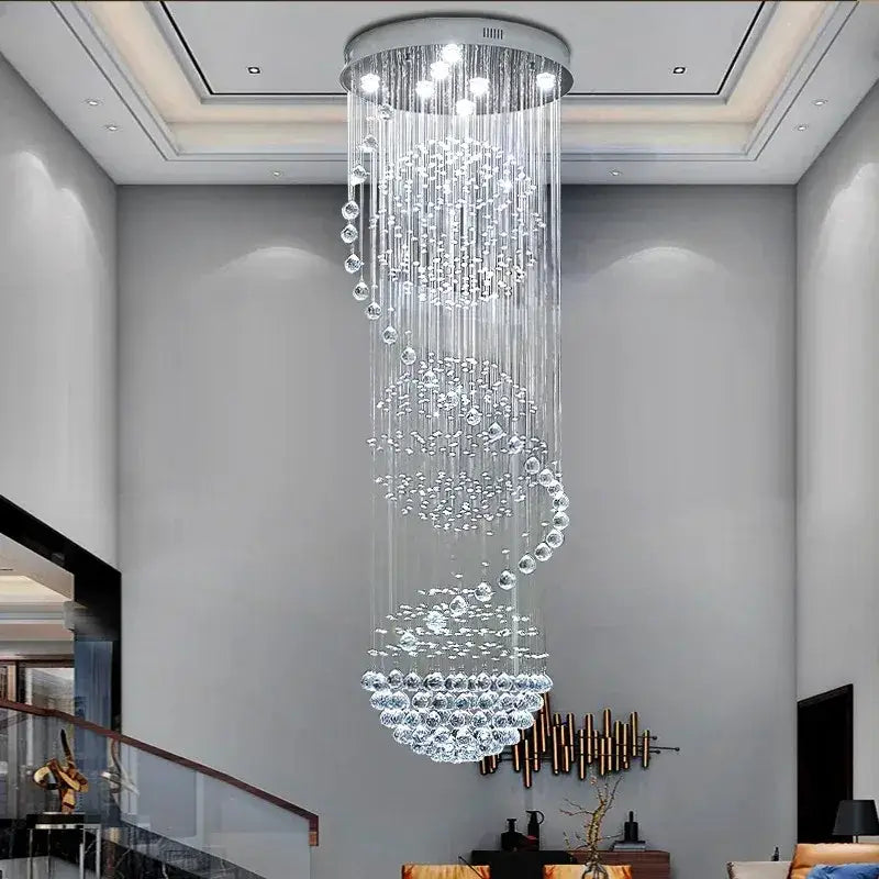 Modern led spiral crystal ball chandelier staircase hanging light