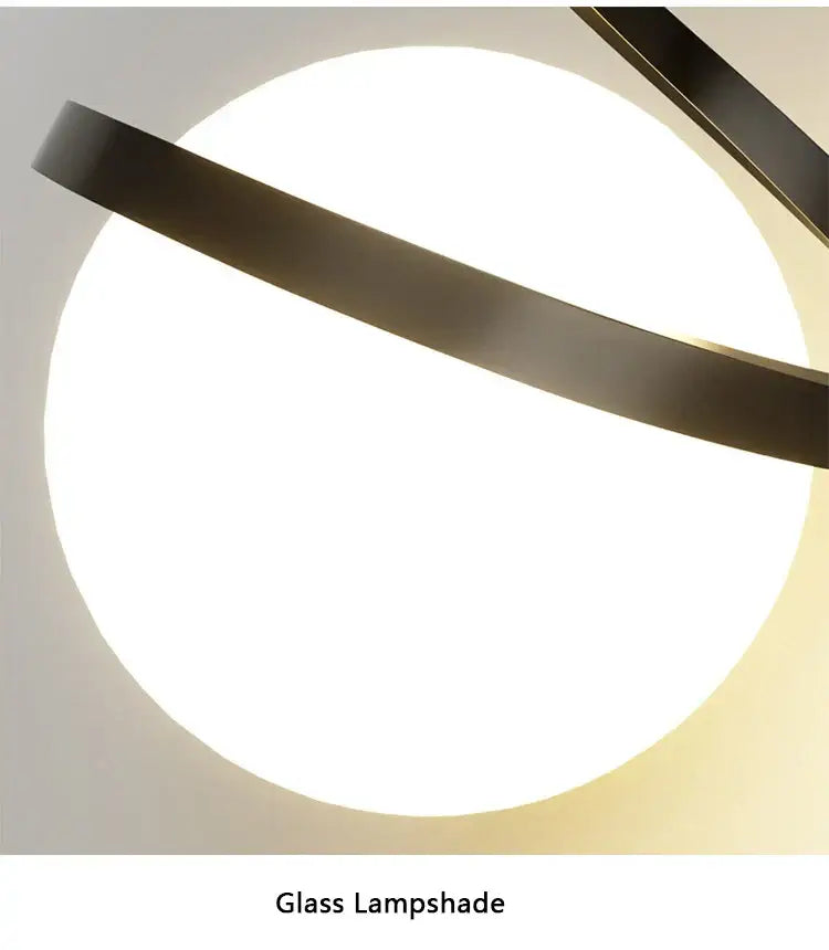 Modern black spiral led pendant light with glass globe bedroom