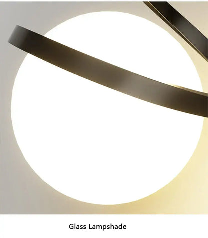 Modern black spiral led pendant light with glass globe bedroom