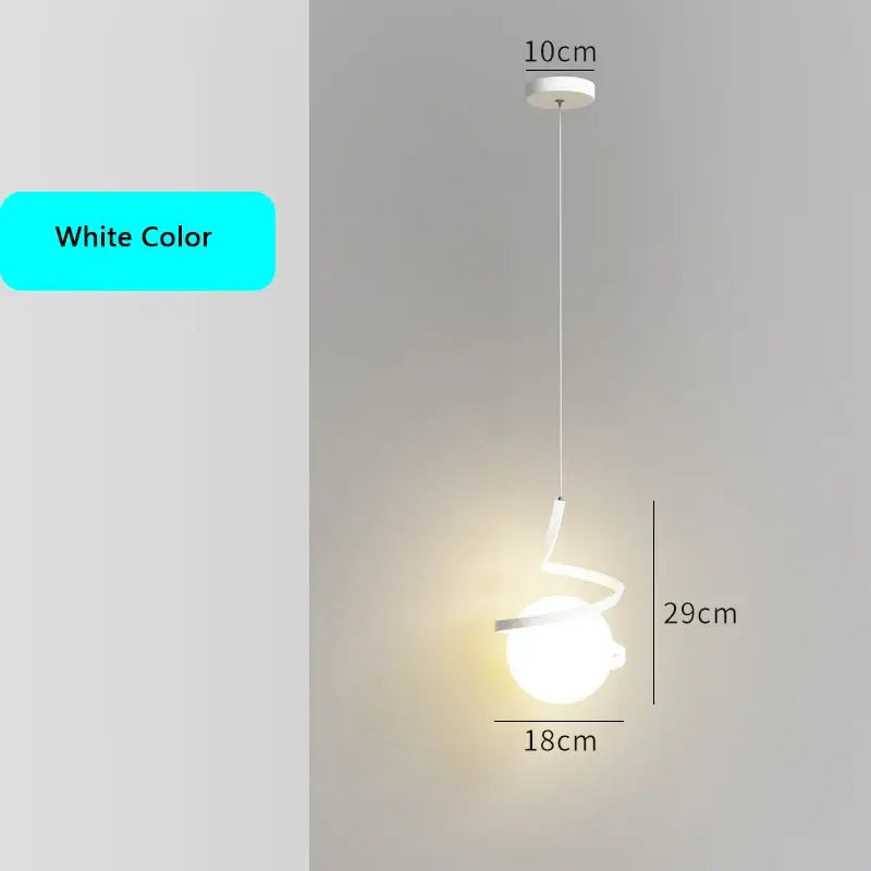 Modern black spiral led pendant light with glass globe bedroom