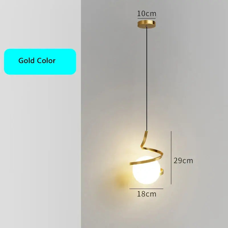Modern black spiral led pendant light with glass globe bedroom