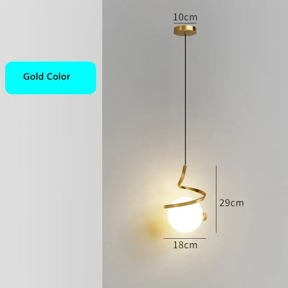 Modern black spiral led pendant light with glass globe bedroom