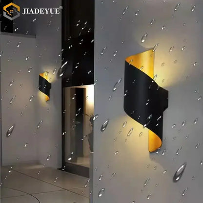 Modern black & gold led spiral wall light outdoor sconce