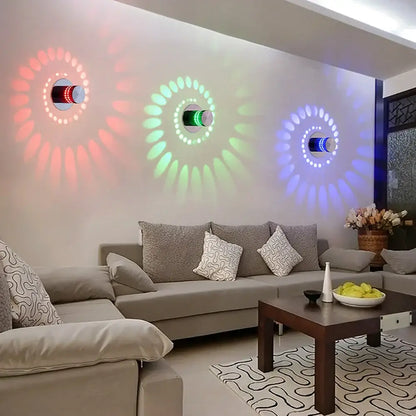 Modern silver led spiral wall light living room rgb art lamp