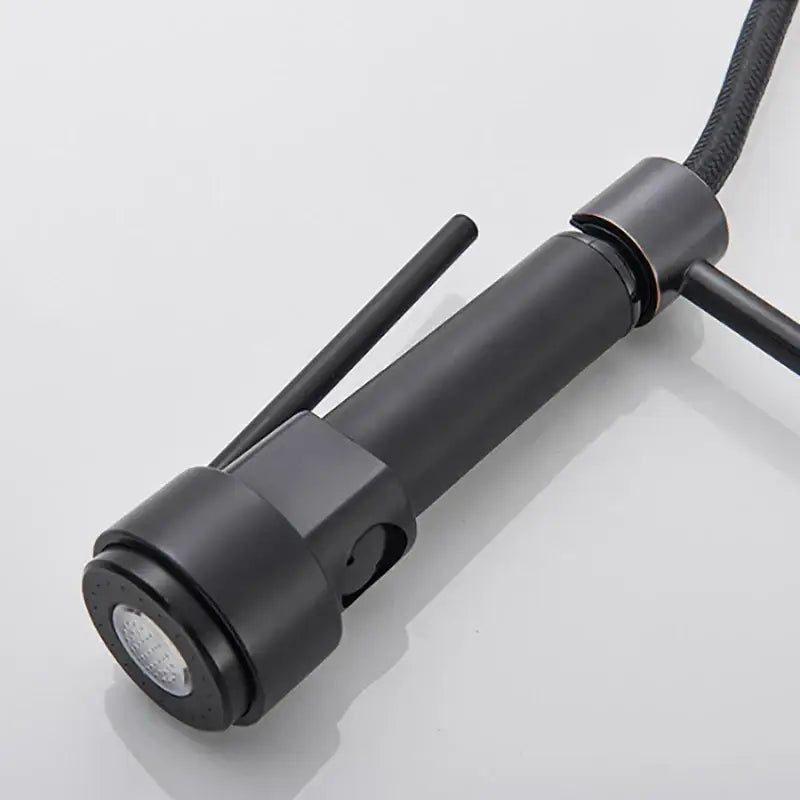 Matte black led spring kitchen faucet with dual swivel spout