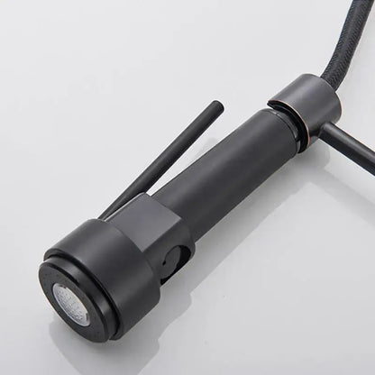 Matte black led spring kitchen faucet with dual swivel spout