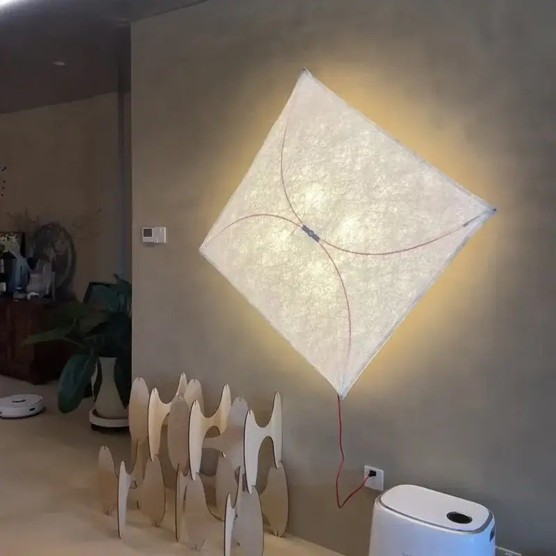 Modern off white led square fabric wall lamp bedroom light