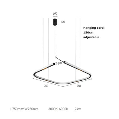 Modern minimalist white & black led square sensor chandelier living room