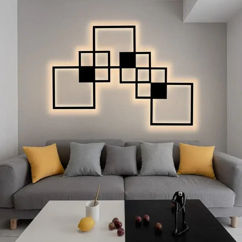 Modern black geometric square wall lamp for living room