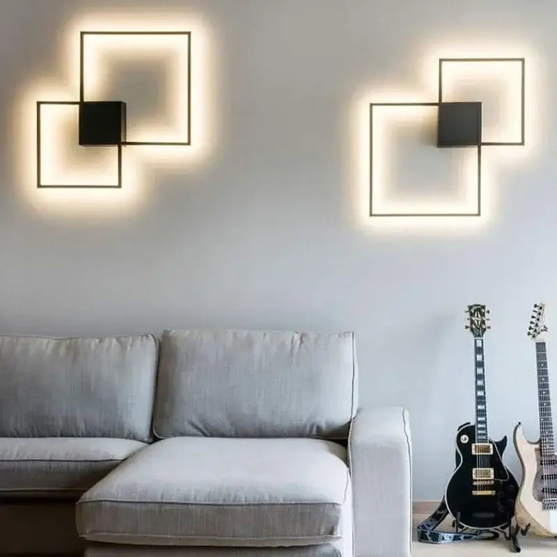 Modern black geometric square wall lamp for living room