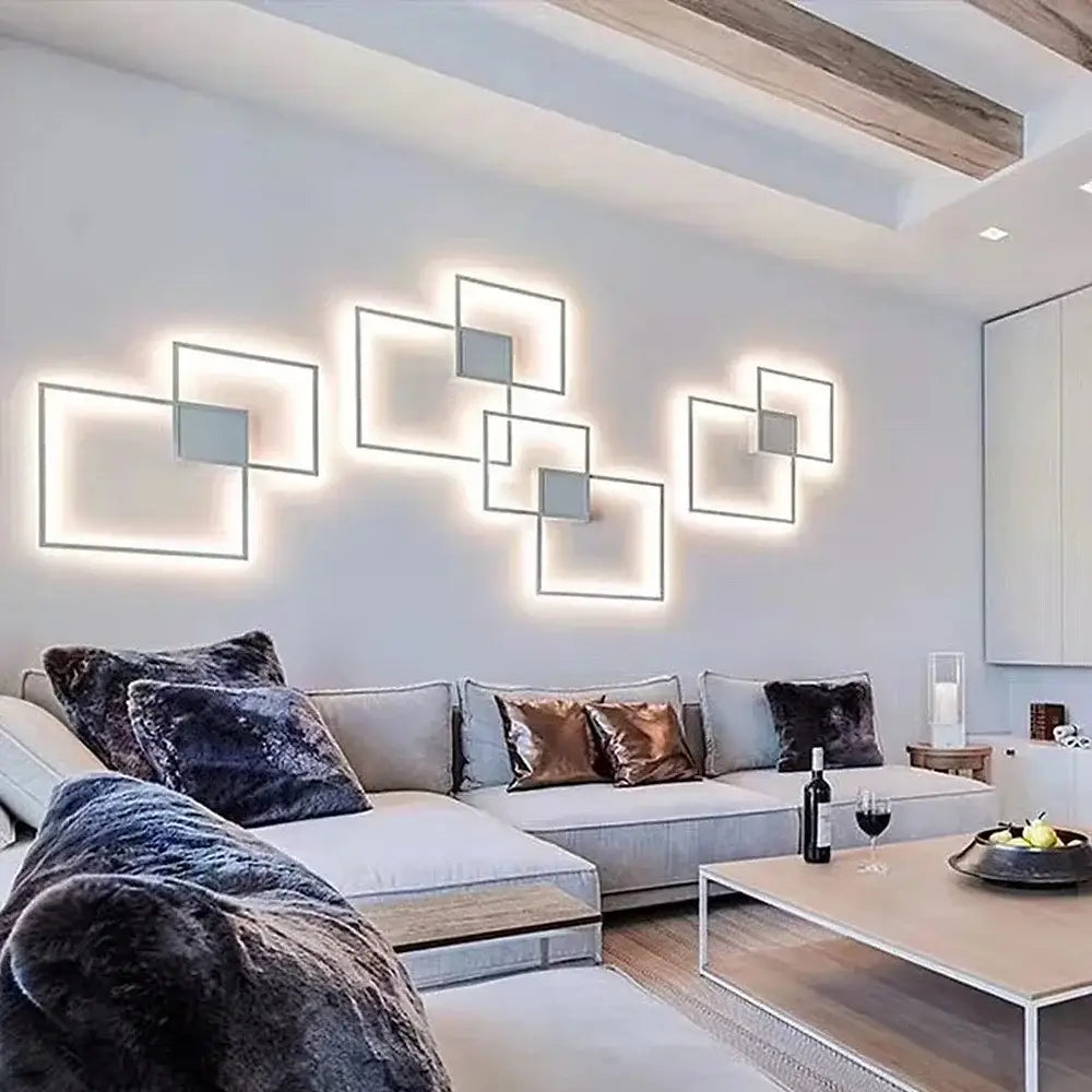 Modern black geometric square wall lamp for living room