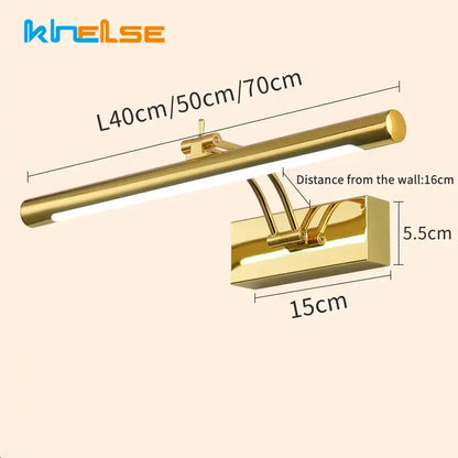 Gold stainless steel led wall lamp bathroom picture light