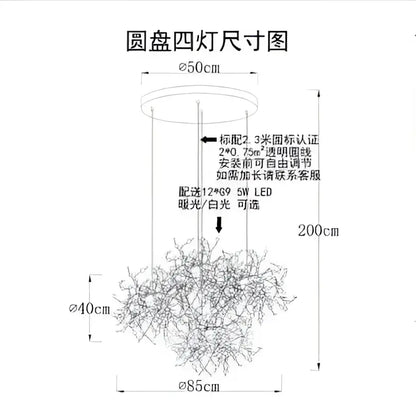 Modern gold leaf led stainless steel chandelier for living room