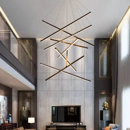 Modern geometric black & gold stair ceiling chandelier living room