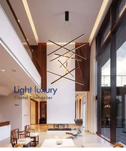 Modern geometric black & gold stair ceiling chandelier living room
