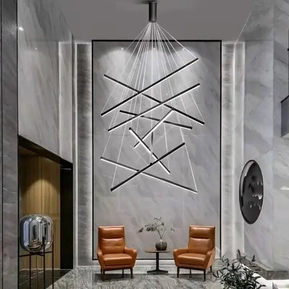 Modern geometric black & gold stair ceiling chandelier living room