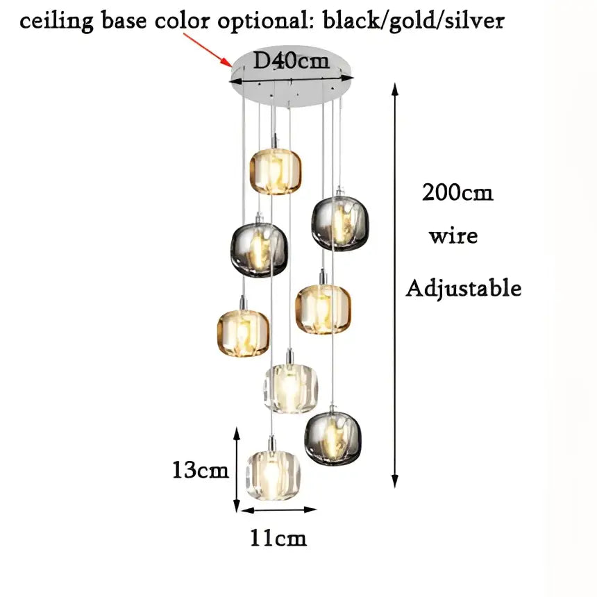Modern amber & clear led stair chandelier dining room glass orb light