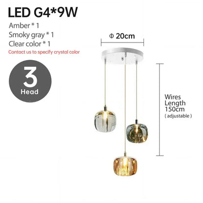 Modern amber & clear led stair chandelier dining room glass orb light