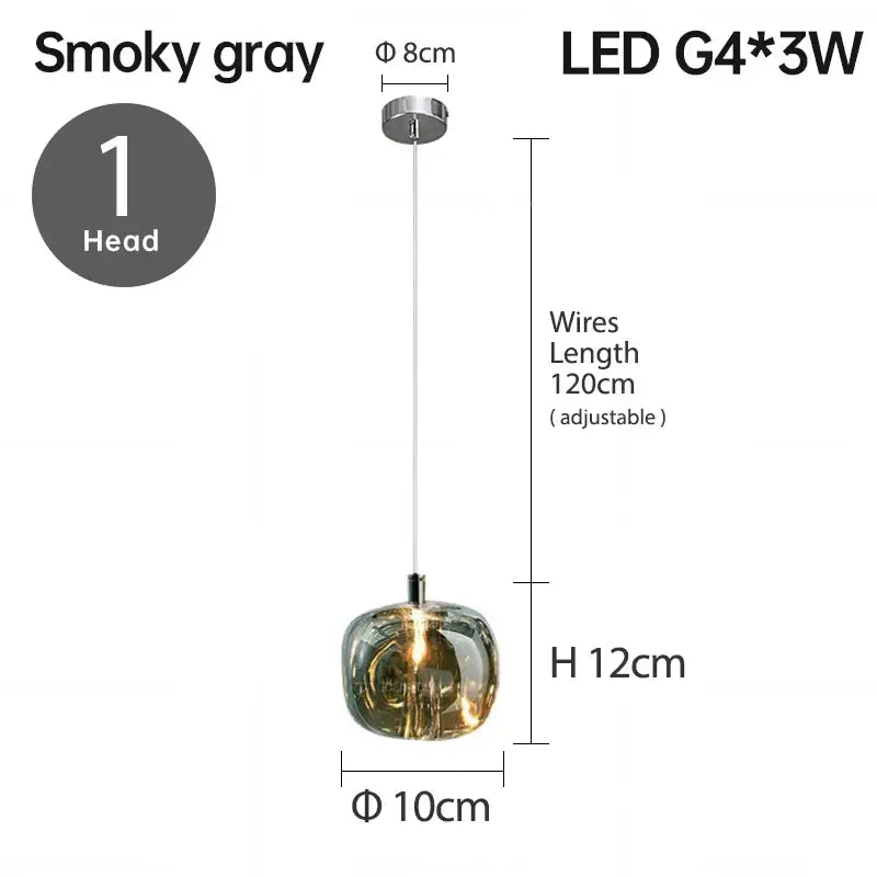 Modern amber & clear led stair chandelier dining room glass orb light