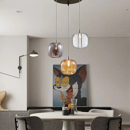 Modern amber & clear led stair chandelier dining room glass orb light