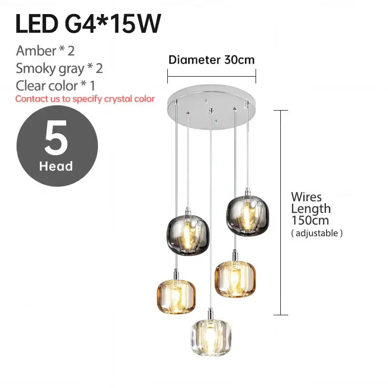 Modern amber & clear led stair chandelier dining room glass orb light