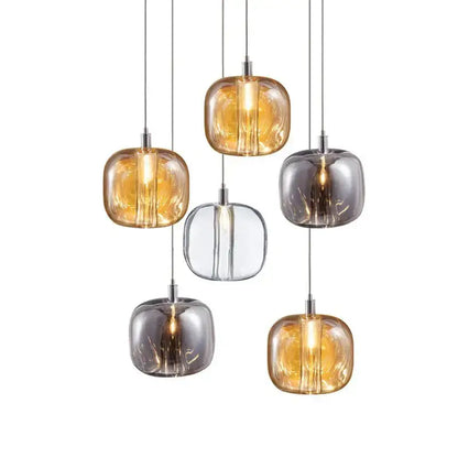 Modern amber & clear led stair chandelier dining room glass orb light