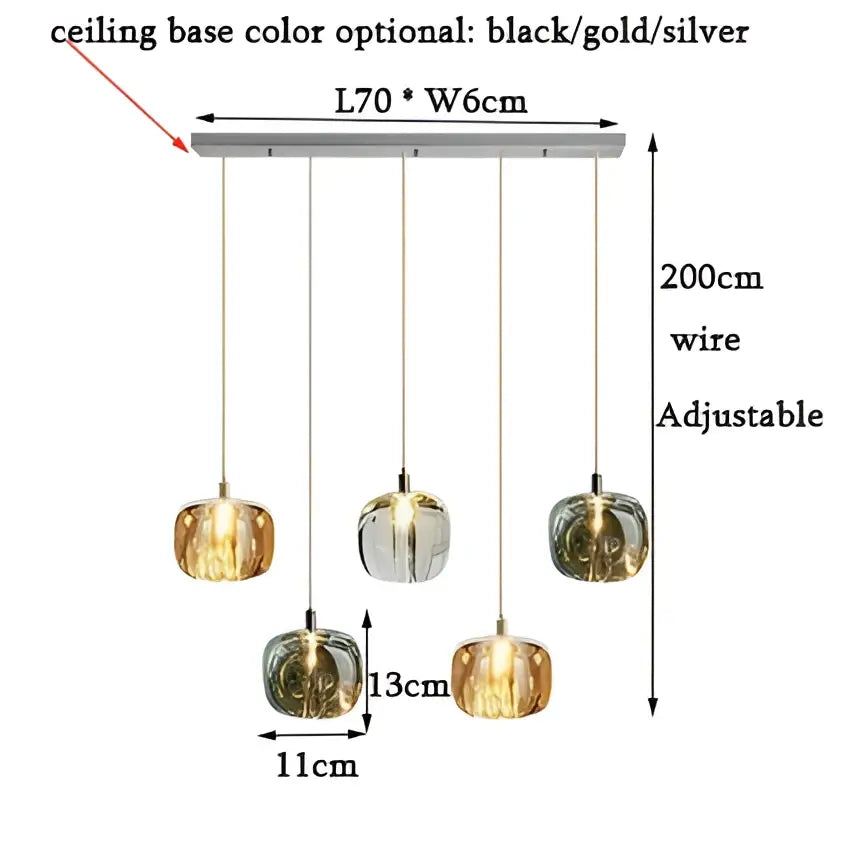Modern amber & clear led stair chandelier dining room glass orb light