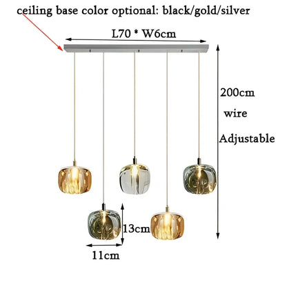 Modern amber & clear led stair chandelier dining room glass orb light