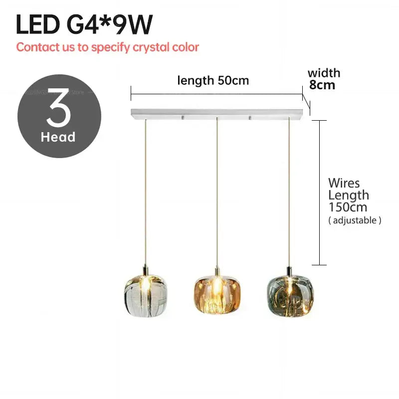 Modern amber & clear led stair chandelier dining room glass orb light