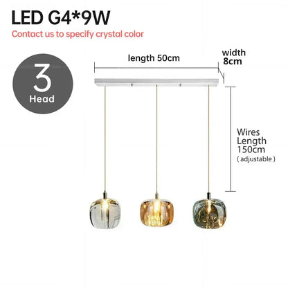 Modern amber & clear led stair chandelier dining room glass orb light