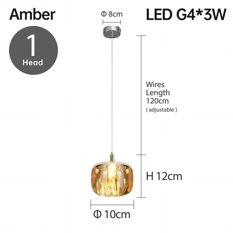 Modern amber & clear led stair chandelier dining room glass orb light