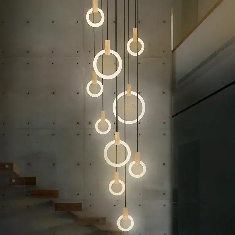 Modern minimalist ring led stair chandelier bedroom pendant light