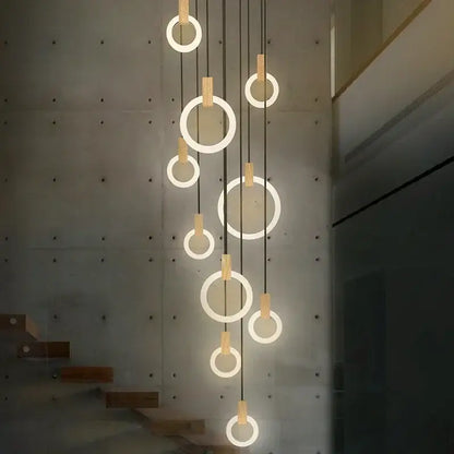 Modern minimalist ring led stair chandelier bedroom pendant light