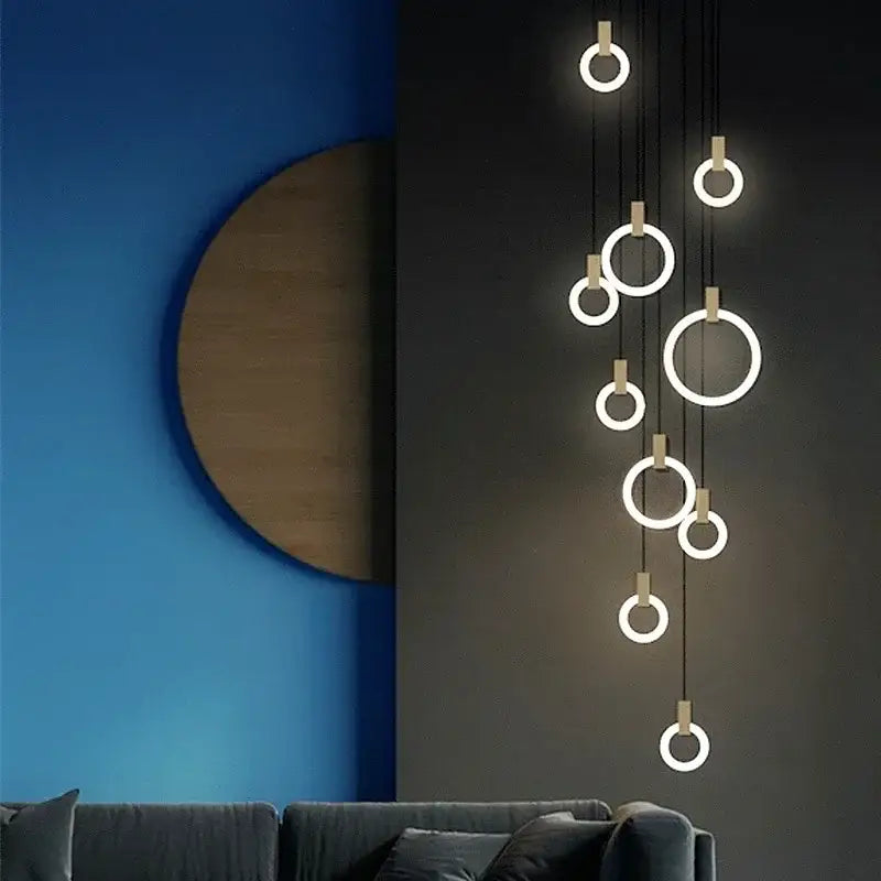 Modern minimalist ring led stair chandelier bedroom pendant light