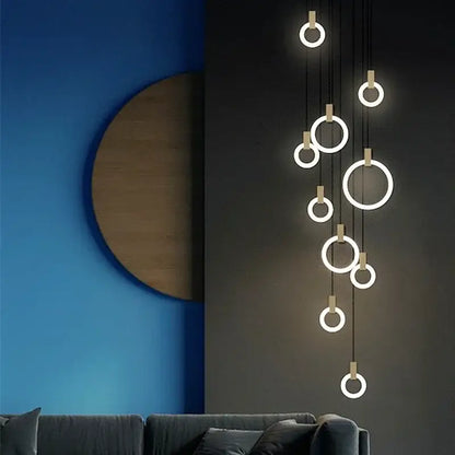 Modern minimalist ring led stair chandelier bedroom pendant light