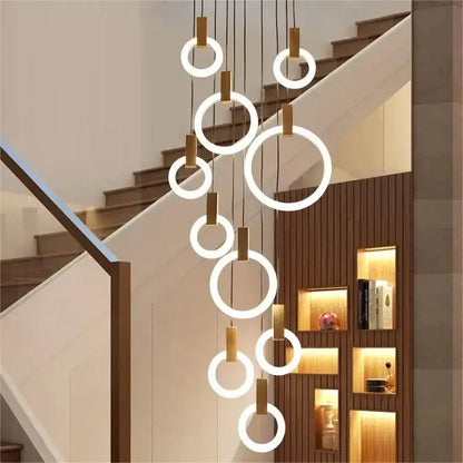 Modern minimalist ring led stair chandelier bedroom pendant light