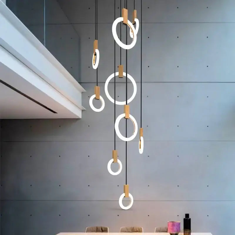 Modern minimalist ring led stair chandelier bedroom pendant light