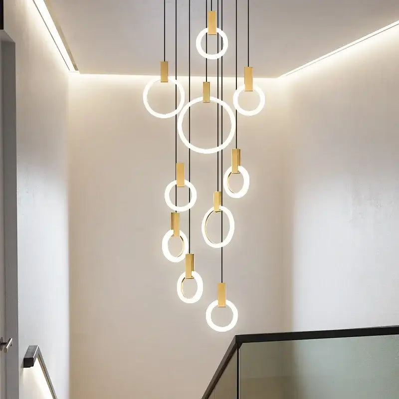 Modern nordic wood led stair chandelier living room pendant light