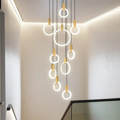 Modern nordic wood led stair chandelier living room pendant light