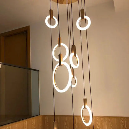 Modern nordic wood led stair chandelier living room pendant light