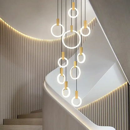 Modern nordic wood led stair chandelier living room pendant light