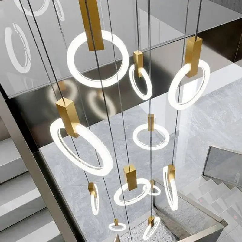 Modern nordic wood led stair chandelier living room pendant light